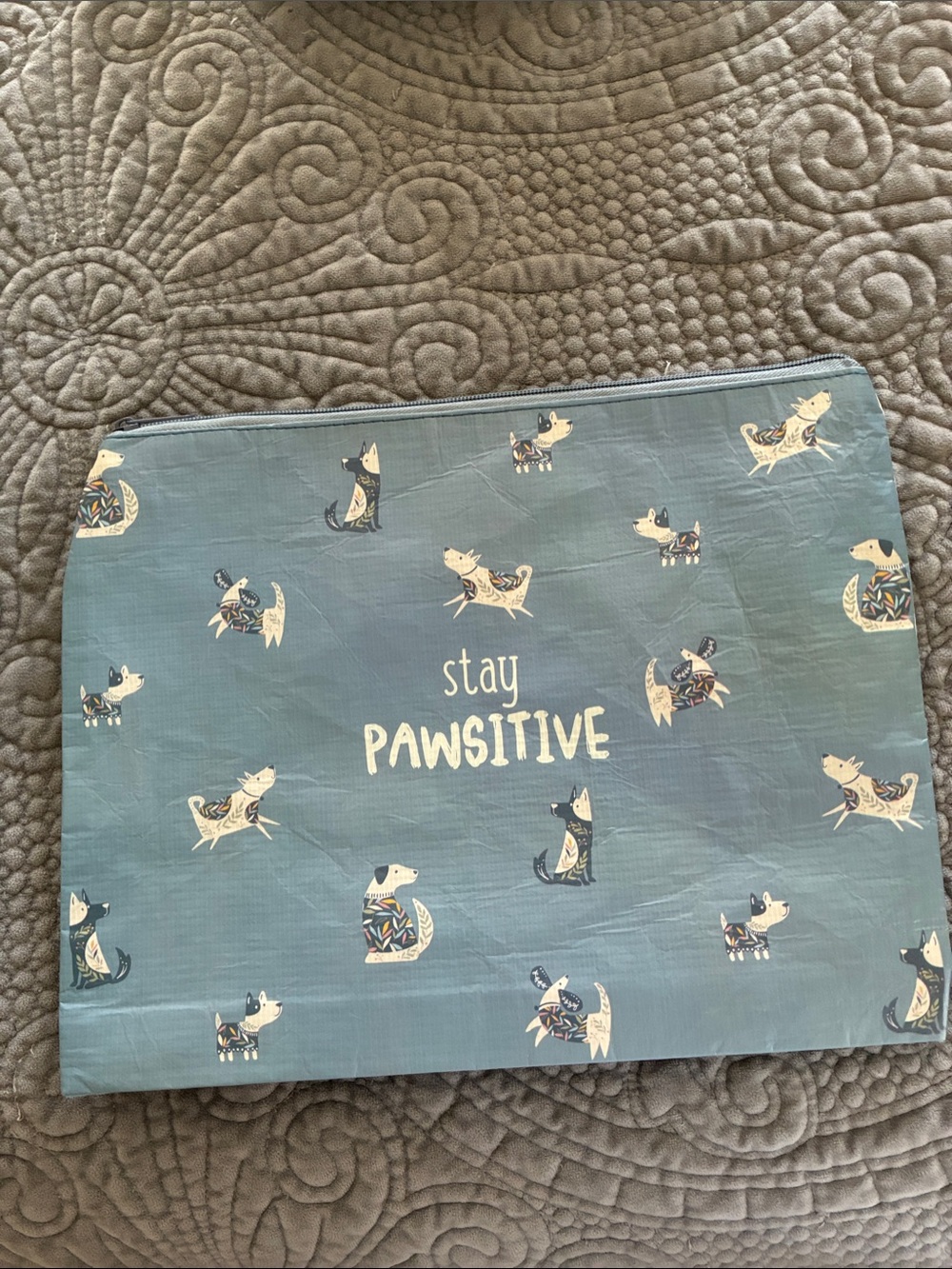 Karma Blue 'Stay PAWSITIVE' Dog Print Cosmetic Pouch